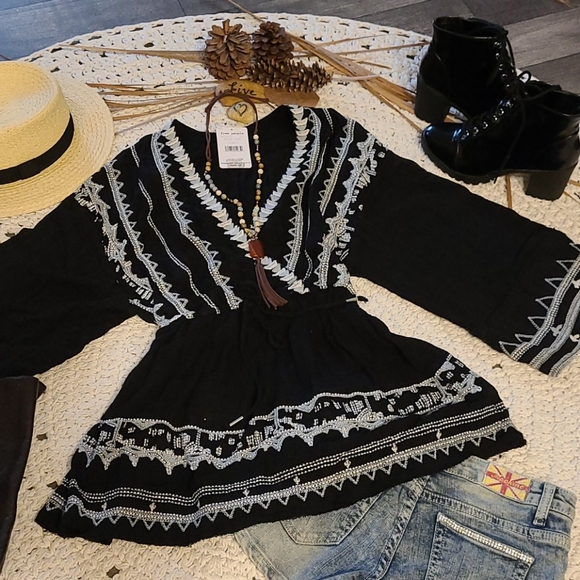 NEW NWT FREE PEOPLE BLUE BLK DRESS OR TUNIC - Picture 3 of 16